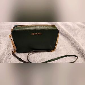 Michael Kors JetSet Hunter Green Leather Crossbody